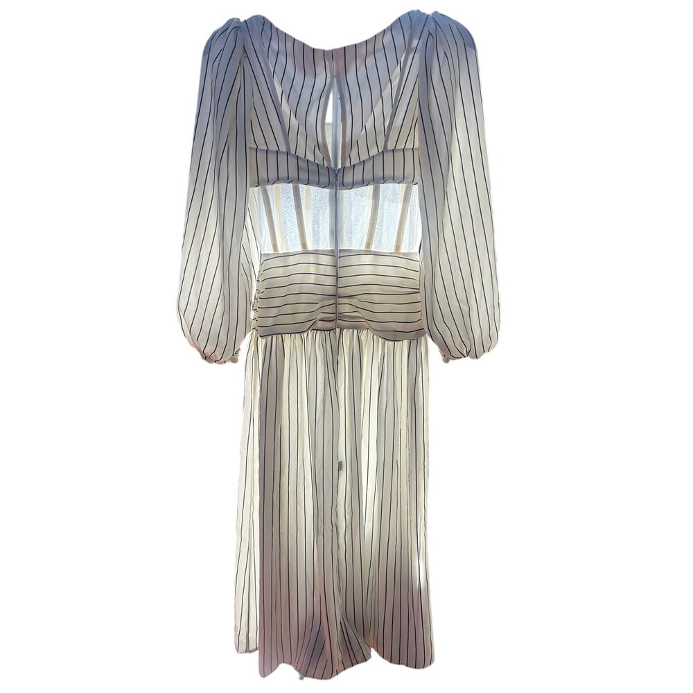 RARE Nafsika Skourti Striped Mesh Corset Dropwaist Midi Dress 4 S Avant Garde - Picture 10 of 10